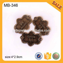 MB346 Antique Brass Metal Garment Tag Vêtements Metal Nom Tags Metal Label Tag